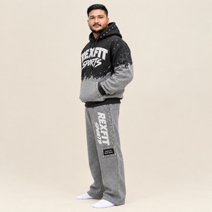 Ensemble de survêtement unisexe personnalisé avec étiquette, gris et noir, imprimé, style streetwear, vêtements d'automne, sweat-shirt et pantalon de jogging en tissu FRENCH TERRY - Product Image 2