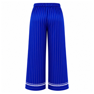 เซตชุดนอนลายทางสีน้ำเงินสำหรับผู้หญิง Zeta Phi Beta ชุดนอนแขนยาวติดกระดุมด้านหน้า ชุดนอนลำลองแต่งขอบตัดกัน พร้อมกางเกงมีเชือกผูก - Product Image 5