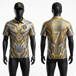 Maillot de golf pour hommes, qualité supérieure, 160 GSM, polyester interlock, or, gris, noir, sublimation intégrale, logo personnalisé, col polo - Product Image 1