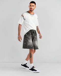Men's Rhinestone Denim Shorts Heavy Quality Distressed Jean Shorts Custom Logo <b>Y2K</b> Streetwear Wholesale Supplier - Product Image 3