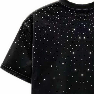 Men's High Quality 100% Cotton Acid Wash Rhinestone Front Logo Breathable Quick Dry Casual Short Sleeve T-Shirts Rhinestone - Product Image 6