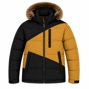 Custom Made <b>Mens</b> Insulated <b>Puffer</b> <b>Jacket</b> Ripstop Shell Pullover Front Rubber Logo Patch Water Repellent <b>Hooded</b> Winter - Product Image 1