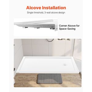 Base de Ducha Rectangular Blanca de Acrílico PVC de 60'' de Largo x 30'' de Ancho con Umbral Único y Característica Antideslizante - Product Image 6