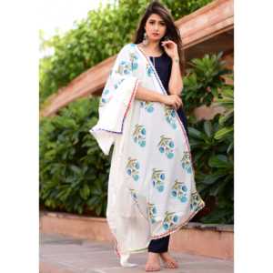 Magnifique ensemble de costume Mughal Butta Dupatta bleu, taille XS - Product Image 4