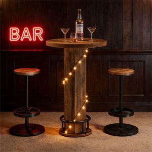 Set di Mobili da Bar con 2 Sgabelli e Tavolo Circolare per Famiglie Attive, Sedie Facili da Spostare - Product Image 4