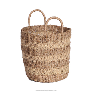 Panier de rangement en jonc de mer rond naturel fabriqué à la main vietnamien-Osier multifonctionnel en rotin pour pots de plantes et rangement - Product Image 4