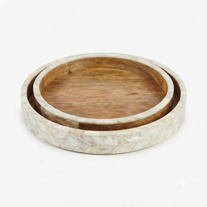 Ensemble de plateaux en bois perlé modernes avec poignées, plateau de service décoratif en bois massif pour table basse, en promotion - Product Image 5
