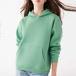 Sudadera con Capucha para Mujer, Verde Sólido, Algodón, Casual, Manga Larga, con Bolsillo Canguro, para Otoño - Product Image 2