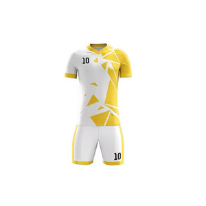 Custom Soccer Jersey Set White Yellow Geometric Print Sublimated Breathable Quick Dry V-neck Short Sleeve Unisex Adult Uniform - Product Image 3
