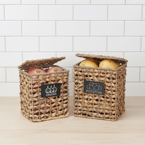 Potato and Onion <b>Storage</b> Bin <b>Vegetable</b> <b>Storage</b> Basket with Lid Made from Water Hyacinth & Seagrass B2B Price - Product Image 3