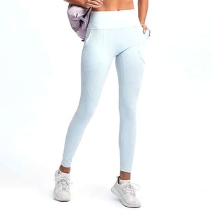 Women's Light <b>Blue</b> Yoga Sports <b>Bra</b> And Leggings Set Scoop Neck Racerback High Waist Seamless Activewear - Product Image 5