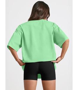 Camiseta de Mujer 100% Algodón Sólido, Manga Corta, Cuello con Hombros Caídos, Estilo Holgado, Casual, Transpirable, de Bangladesh, Superventas - Product Image 4