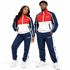 Conjunto Deportivo Cortavientos Ligero Unisex de Nailon en Diseño Color-Block Rojo, Azul y Blanco - Product Image 5