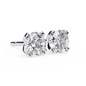 Boucles d'oreilles solitaires pour femmes en or massif 18 carats avec diamant de laboratoire rond brillant de 1,5 carat, à tige, paire - Product Image 4