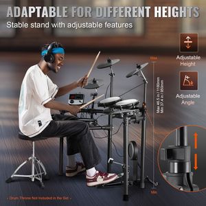 Set di Batteria Elettronica Jazz a 8 Pezzi con Mesh Silenzioso, 32 Kit, 480 Suoni, Supporto USB MIDI - Product Image 6