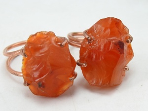 แหวนทองแดงหุ้มลวดหยาบของคาร์เนเลี่ยนทำจากหินดิบแบบหลวมของขวัญเครื่องประดับทันสมัยสำหรับเธอเป็นหนึ่งในประเภท - Product Image 4