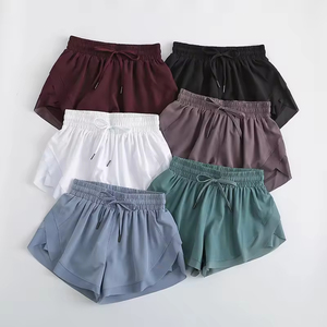 <b>Women's</b> Solid Color Sport <b>Shorts</b> With Drawstring Elastic Waist Knitted Fabric Loose Fit High Rise Casual Style - Product Image 1
