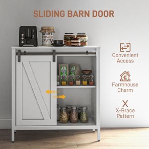 Handmade White Farmhouse <b>Sideboard</b> Buffet Cabinet Adjustable Shelf Sliding Barn Door for Villa Warehouse Dining Multi-Purpose - Product Image 4