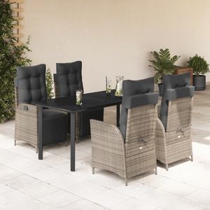 5 Piece Gray Poly <b>Rattan</b> Patio Dining Set with <b>Cushions</b> Elegant Garden Sets - Product Image 1