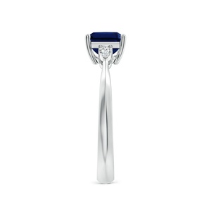 Anillo Solitario de Oro Sólido de 14K con Zafiro Azul Natural Corte Esmeralda de 7x5mm y Diamantes, Anillo de Compromiso y Boda de Oro Sólido de 14K - Product Image 2
