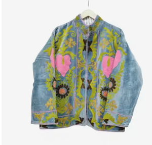 Abrigo de Mujer para Otoño, con Cuello Mandarín, Doble Botonadura, 100% Algodón Ecológico, Tejido con Bordado Floral, Grosor Estándar - Product Image 3