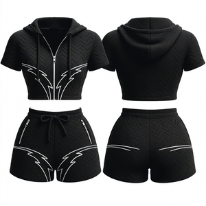 2026 Custom Streetwear Women's Above Knee Hooded Two-Piece <b>Set</b> Casual Print Eco-Friendly Breathable Zip - Product Image 4