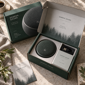 Boîte d'emballage en carton ondulé imprimé personnalisée pour haut-parleur compact SONERA - Product Image 2