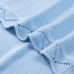 Light Blue Knitted Throw Heirloom Lace <b>Blanket</b> 100% Cotton Solid Color Rectangular Folded Cute Eco-Friendly Home Use All Seasons - Product Image 4