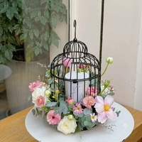 Lanterne décorative vintage en fer forgé faite à la main, marque KHP, porte-bougie en forme de cage à oiseaux, centre de table, bougies parfumées, mariage floral