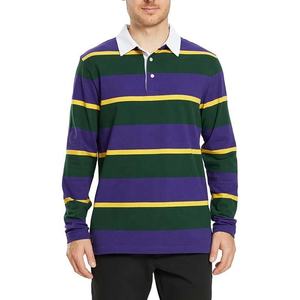 Men's Long Sleeve Striped Polo Shirt Purple Green Yellow Cotton Turn-<b>down</b> Collar Regular Fit All Seasons - Product Image 2