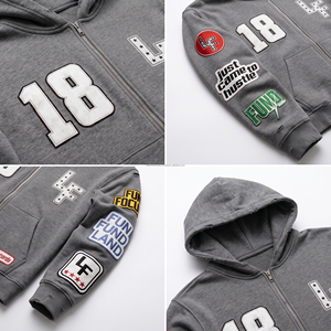 เสื้อฮู้ดซิปผู้ชายแบบหนาพิเศษ ผ้าฝ้ายเฟรนช์เทอร์รี่ ทรงโอเวอร์ไซส์ สำหรับฤดูใบไม้ร่วง - Product Image 5