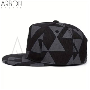 Service OEM ODM – Casquettes 5 panneaux haut de gamme à visière plate, imprimé géométrique sergé, style urbain, broderie personnalisée, prêtes à l'emploi pour l'extérieur - Product Image 3