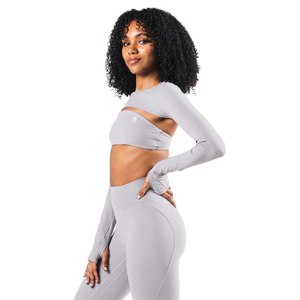 Haut court à manches longues pour femme, coupe ajustée, tissu léger, style superposé, idéal pour le sport, le yoga et la gym - Product Image 4