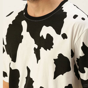 T-shirt blanc à manches courtes pour homme, col rond, imprimé vache, coupe décontractée, respirant, en jersey de coton tricoté - Product Image 4
