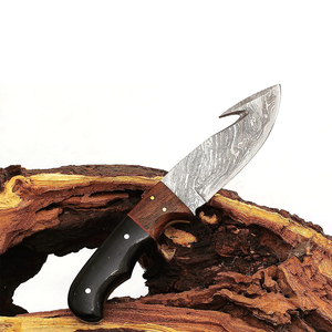 Couteau de chasse avec manche en bois et étui en cuir |   Couteaux de chasse multifonctionnels en acier damas, faits à la main - Product Image 3