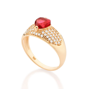 Women's Solid 18K Real <b>Gold</b> Plated <b>Cocktail</b> <b>Ring</b> Heart Cut Red Zircon Pave Setting Romantic Style Jewelry - Product Image 2
