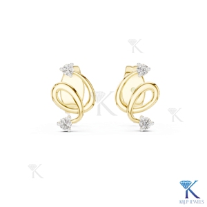 Boucles d'oreilles clous en or massif 14K 18K avec diamant CVD de laboratoire motif tourbillon abstrait, bijoux minimalistes tendance pour femme, certifiés IGI, pour mariage - Product Image 1