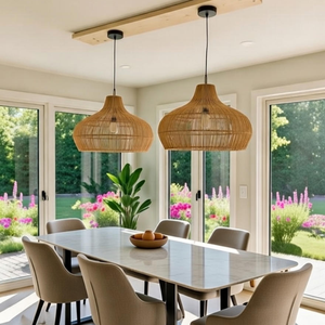 Lampe suspendue d'extérieur en rotin résistant aux intempéries pour patio, balcon, gazebo, décoration et éclairage - Product Image 5