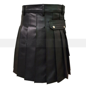 Kilt écossais en cuir de vache véritable pour homme, avec poches cargo plissées, pour club LARP, noir - Product Image 1