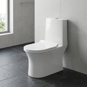 WC monobloc moderne en céramique noir et or, cuvette allongée, double chasse, sanitaires pour le marché du Moyen-Orient - Product Image 2