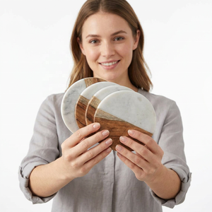 Elegant Natural White Wood <b>Coasters</b> | Eco-Friendly Country Design <b>Drink</b> <b>Coasters</b> for Coffee Table Office Desk | OEM Bulk - Product Image 1