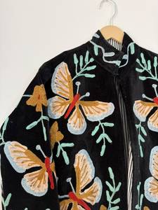 Wholesale Handmade Butterfly Suzani Embroidery <b>Velvet</b> ODM Lightweight <b>Jacket</b> Boho Vintage Open Front Winter <b>Women</b> Coat - Product Image 4
