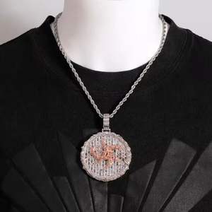 Colgante de Lujo con Incrustaciones de Moissanita y Perla de Agua Dulce en Plata de Ley 925, Diseño Redondo Clásico Estilo Hip Hop - Product Image 3