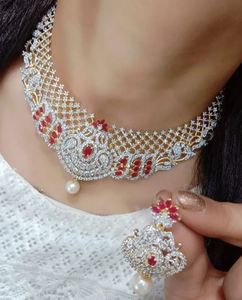 Handmade Unique Brass Choker Necklace Earring Set 14K Gold Plated Zircon Luxury Jewelry Trendy <b>Gift</b> Weddings & Party Engagement - Product Image 1