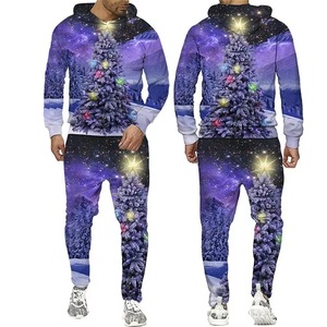 Unisex Winter <b>Christmas</b> Hooded Sweatshirt and <b>Pants</b> Set 2 Piece Tracksuit with Cartoon Snowman Print - Product Image 6