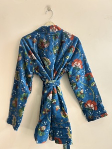 Robe kimono bohème en velours de coton indien, peignoir imprimé animal - Product Image 3