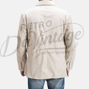 Chaqueta Blazer de Cuero de Cabra Genuino Suave, Color Beige Premium para Hombre, Corte Entallado, Estilo Casual, de Negocios, Deportivo y a la Moda - Product Image 4