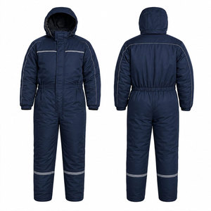 <b>Boys</b> Navy Blue Hooded Snowsuit Full Length Waterproof Winter Wear Casual Style Solid Color Zipper Closure - Product Image 1