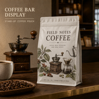 Sachet d'emballage personnalisé pour grains de café, pochette à fermeture éclair, sachet autoportant en PET AL PE laminé pour café torréfié, emballage de détail