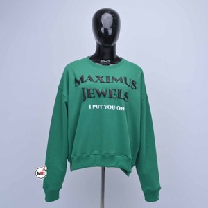 แม็กซิมัส จิวเวลส์เสื้อสเวตเชิ้ตคอกลมสีเขียวสำหรับผู้หญิง แขนยาว พิมพ์ลายยางนูน ทรงหลวม สวมใส่สบาย ผ้าถัก 100% ผ้าฝ้าย ใส่ได้ทุกฤดู - Product Image 1